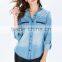 Classic Pointed Collar Faded Wash Denim Shirt Wholesale Woman Shirt With Double Chest Pockets