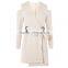 Belted cold shoulder long sleeve coat style blazer dress for women