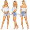 DiZNEW Custom USA hot sexy spandex destroyed women ladies denim shorts