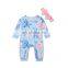 New Blue Infant Baby Girl Floral Romper Printed Playsuit Long Sleeve Jumpsuit + Headband 2pcs set Tiny Clothes Outfit