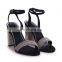 Women unique design high heels black suede diamante embellished block heel sandals ladies shoes