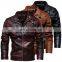 Wholesale custom men's  guy PU leather jacket large size stand-up collar embroidered motorcycle bomber jacket