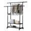 Single Bar Double Pole Metal Black Coating telescopic and adjustable clothes hanger with shoe rack