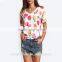 Women's V Neck Floral Print Tees Fashion Women Tops 2016 Ladies Multicolor Short Sleeve Casual Cute T-shirt TS075