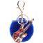 Rhinestone metal guitar keychain with white rabbit fur ball