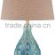 Best selling decorativebourgie table lamp clear blue glass high end table lamp for office with linen lamp shade