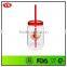 Kids Single wall plastic round shape mason jar with candy straw and solid lid