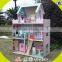 wholesale lovely role play kids wooden dollhouse delicate style children's wooden pink dollhouse for sale W06A032