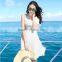 Ladies bohemia style chiffon short white color elastic waist pleated halter elegant beach dress