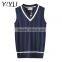 Custom boy school uniform dark blue v-neck cable knit vest sweater