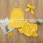 A0195# Baby Girl Sets Summer Strap Sleeveless Top Solid Color Shorts Hair Band