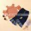 Kids Ribbed O neck off-Shoulder Tops Shirts & Denim Jean flared pants Casual Outfit Spring Fall Winter Clothes