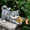 European animal creative garden home decoration Solar cute cat night light resin arts and crafts decoration