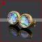 Sparkling blue jewelry abalone shell in gold round circle stud earrings