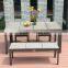 outdoor furniture dining set in plastic material includes four chairs and tables