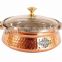 IndianArtVilla Handmade Steel Copper Casserole With Glass Lid 700 ML - Serving Indian Food Home Hotel Restaurant Tableware Gift