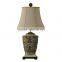 latest fashion antique high end table lamp with exquisite poly lampstand and white drum fabric shade