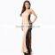 Apricot color strapless long evening dress for fat women