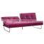 Living room or Hotel use simple style fabric purple folding sofa bed with metal leg
