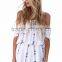 latest design embroidery romper off shoulder trendy lady romper