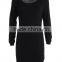 2015 Round Neck Solid Black Beaded Long Sleeve Bottoming Mono Fitness Tight Pullover Womens Dress Wholesale