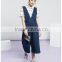 latest design 100% cotton wide leg gallus jeans pants for girl