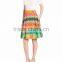2016 Alibaba Express Multi Color A-line High-Rise Waist Pleated Cotton Net-Print Midi Knee Length Skirt