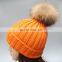 Latest design jumbo natural raccoon fur ball/pompom acrylic winter hats