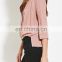 wrap front plain long sleeves chiffon blouse deep v neck casual new fashion chiffon blouse 2016