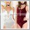 MIKA72025 Solid Colour Sexy Bodysuit Lace Up Velvet Bodysuit For Women