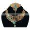 One Sided designer Turquoise Color Stone Gold Plated Kundan Zerconic Necklace Earrings Tikka