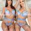 Lace See through Lingerie with Steel Ring Gathered Push up Bra Sexy Bra and Panties Sets