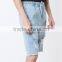 Washed cotton mens blue denim short elastic band destroyed shorts