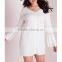 White plus size boho lace swing dresses casual