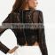Blouses latest fashion design women clothing Black Lace See-through Crop Blouse