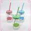 Hot Sale 16oz Frosted Glass Mason Jar with Lid and Straws, Glass Drinking Jar with Decal
