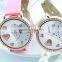 Hot Leather Band Crystal Dail Heart-shaped Hollow Quartz Wrist watch for Lady, gift watches, women watches
