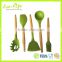 BPA Free 5pcs Set Silicone Kitchen Utensils with Bamboo Handle, Kitchenware Cooking Tool, Brush Spatula Spaghetti Turner Ladle