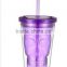 engraving skull double wall plastic tumbler with straw