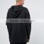 Custom Dropped Shoulders Zip Front Double Layered Waffle Sleeves longline With Hood Black Men's 100% Cotton Casual Hoodies