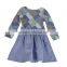 OEM winter printed round neck soft denim cotton frocks design girl dress