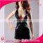 sexy back and front belt leather corset dress black club dress for woman