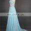 100% Real Picture Light Blue Evening Dress With One Straps Beaded Rhinestones Chiffon Evening Gown Prom Dresses Free Shipping