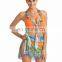 Exotic 3 Pieces Multi Orange Ruffle Halter Tie Bikini Set Sarong