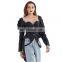 TWOTWINSTYLE Coat For Women Square Collar Puff Long Sleeve Asymmetric Hem Designer Striped