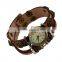 Stock Beautiful Design Ancient Leaf Watch Wood Charms Multy Strand Wrap Leather Bracelet Adjustable Size