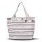 Silver Color Stripes Embroidery Elegant Women Canvas Tote Bag