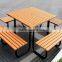 Outdoor picnic table setting, public seating, Plastic wood dining set