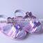 Matellic purple PU flower and bow infant sandal baby shoe