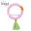 2016 Fashion Chinese light pink crystal tassel elastic bracelet jewelry set